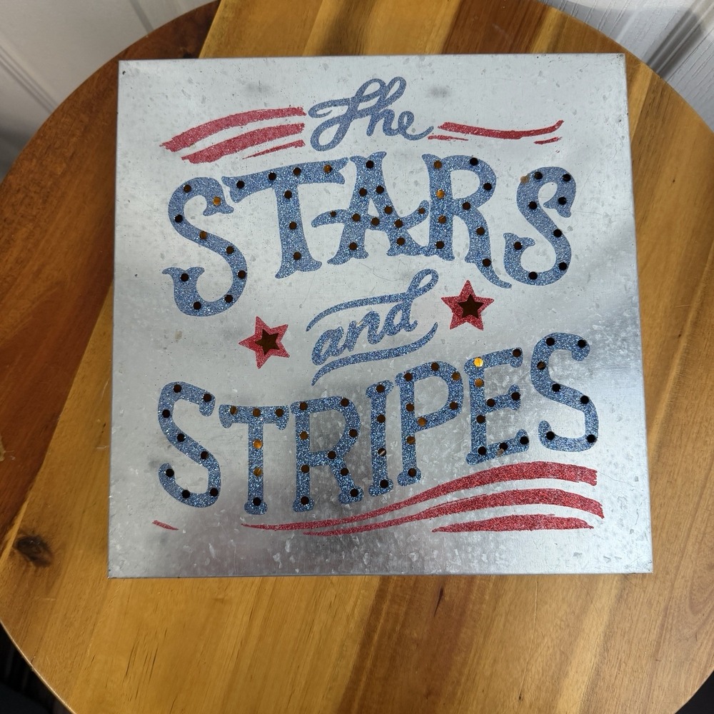 The Stars & Stripes Patriotic Light Up Galvanized Metal Sign 4th Of July Decor
